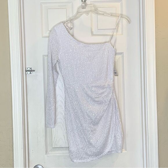 Francesca's Samantha One Shoulder Mini Dress White Size Medium - Picture 3 of 14